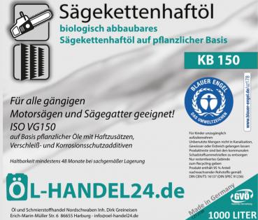 KB 150 Bio Kettenöl - 1000 Liter IBC "Blauer Engel" nach RAL-UZ 178 - ISO VG 150